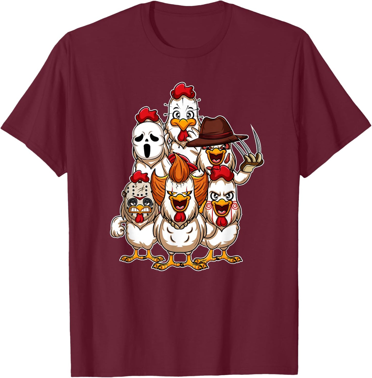 My Little Horror Crew - Halloween Chicken Horror Movie T-Shirt - T-Shirt | Maroon