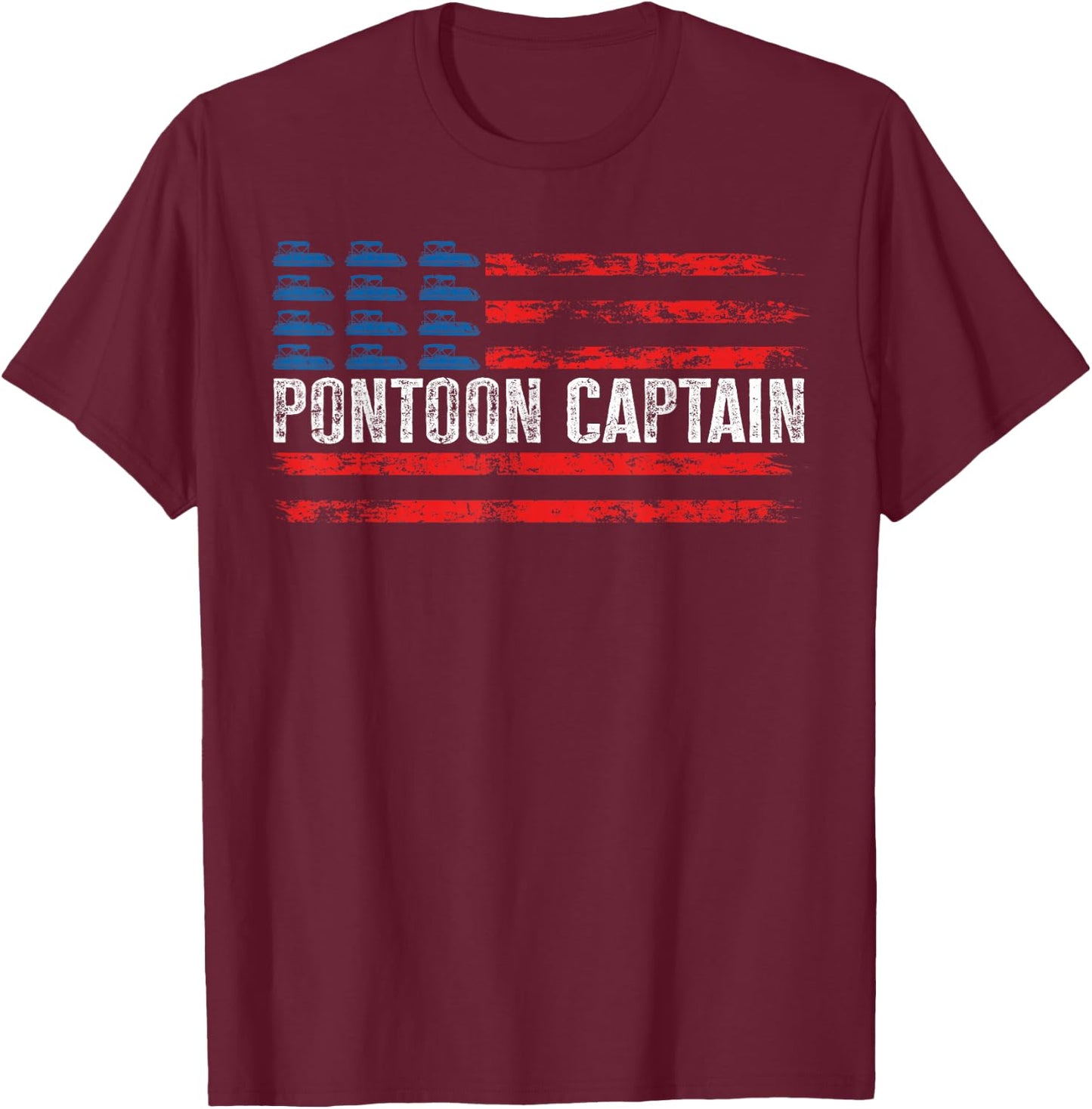American Flag Boating Clothing Men's Black Pontoon Boat Captain 4th of July T-Shirt - T-Shirt | Maroon