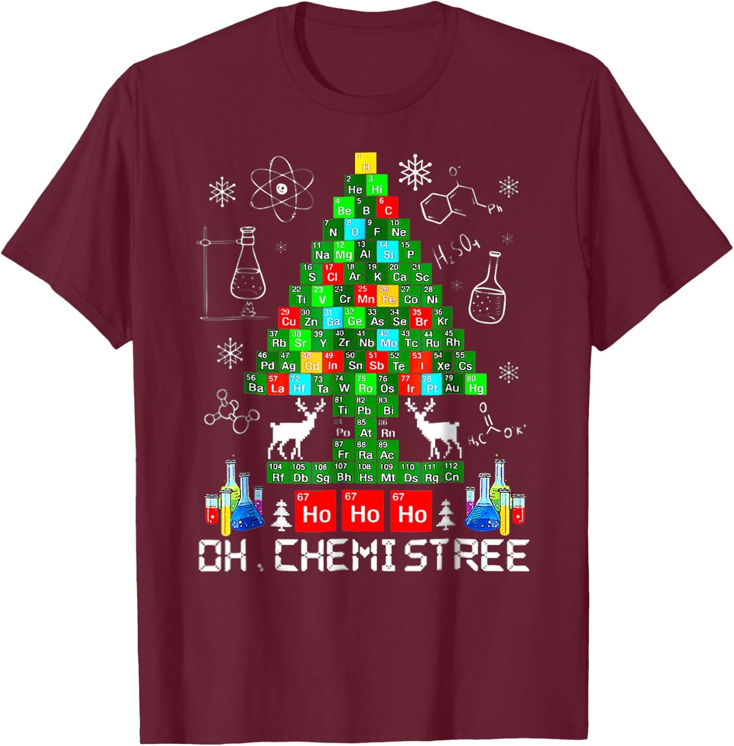 BORN Oh Chemistree Funny Science Christmas Tree Chemistry Chemist T-Shirt - T-Shirt | Maroon