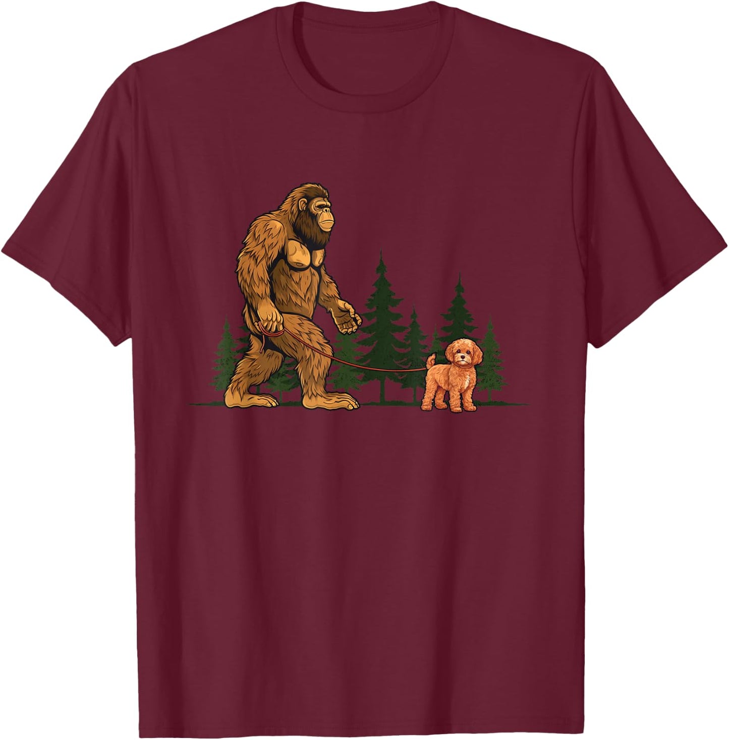 Funny Cavapoo Bigfoot Dog Walking Dog Mom Dad Kids T-Shirt - T-Shirt | Maroon