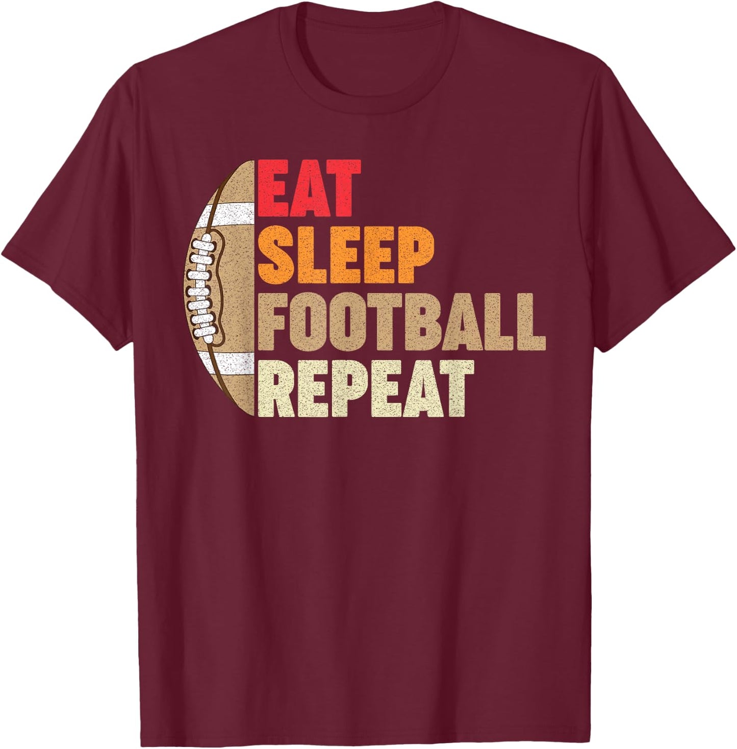 Retro Eat Sleep Football Repeat Men Women Teens Boys Girls T-Shirt - T-Shirt | Maroon