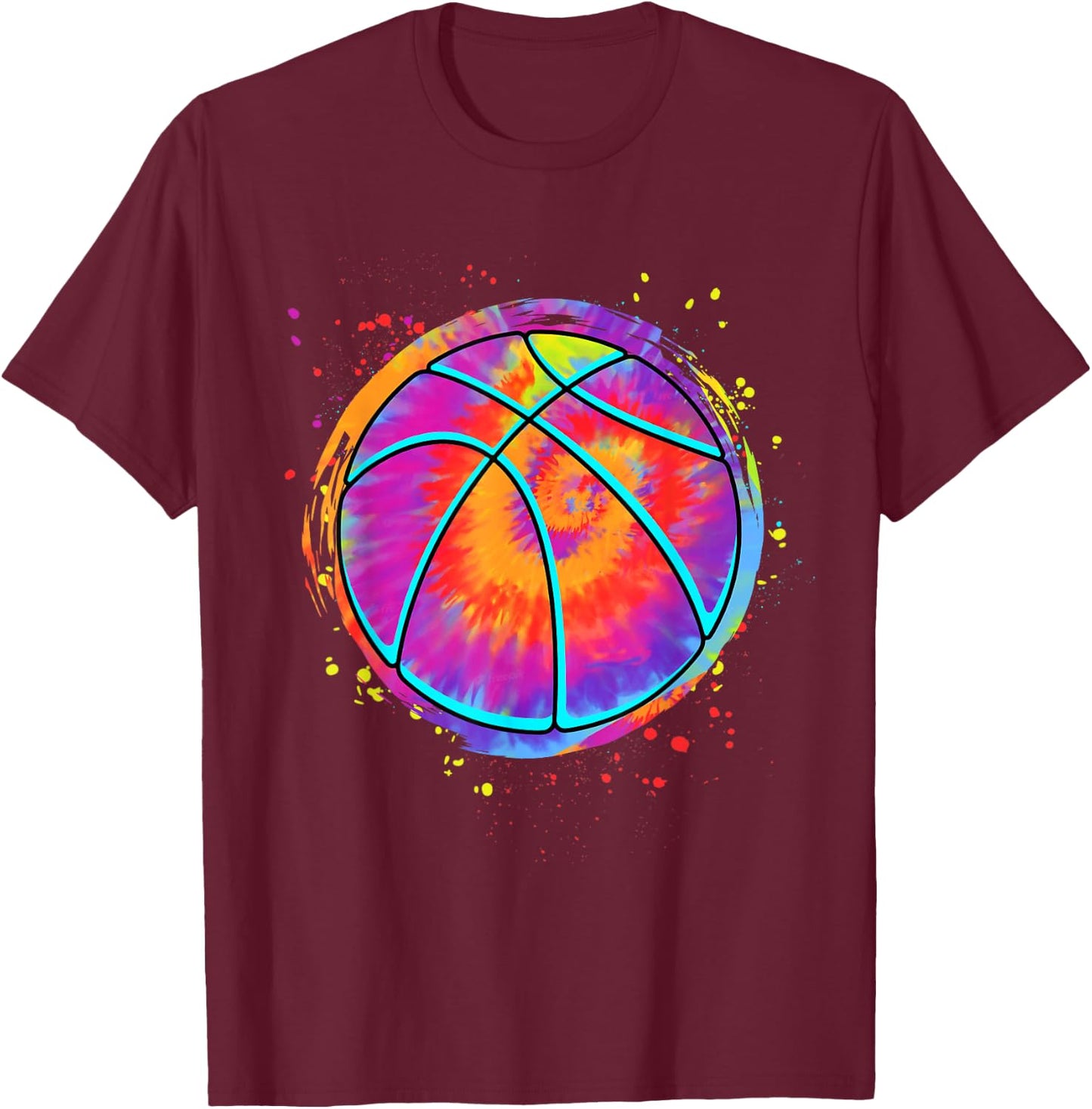 Tie Dye Basketball Ball Colorful Basketball Lovers Men Women T-Shirt - T-Shirt | Maroon