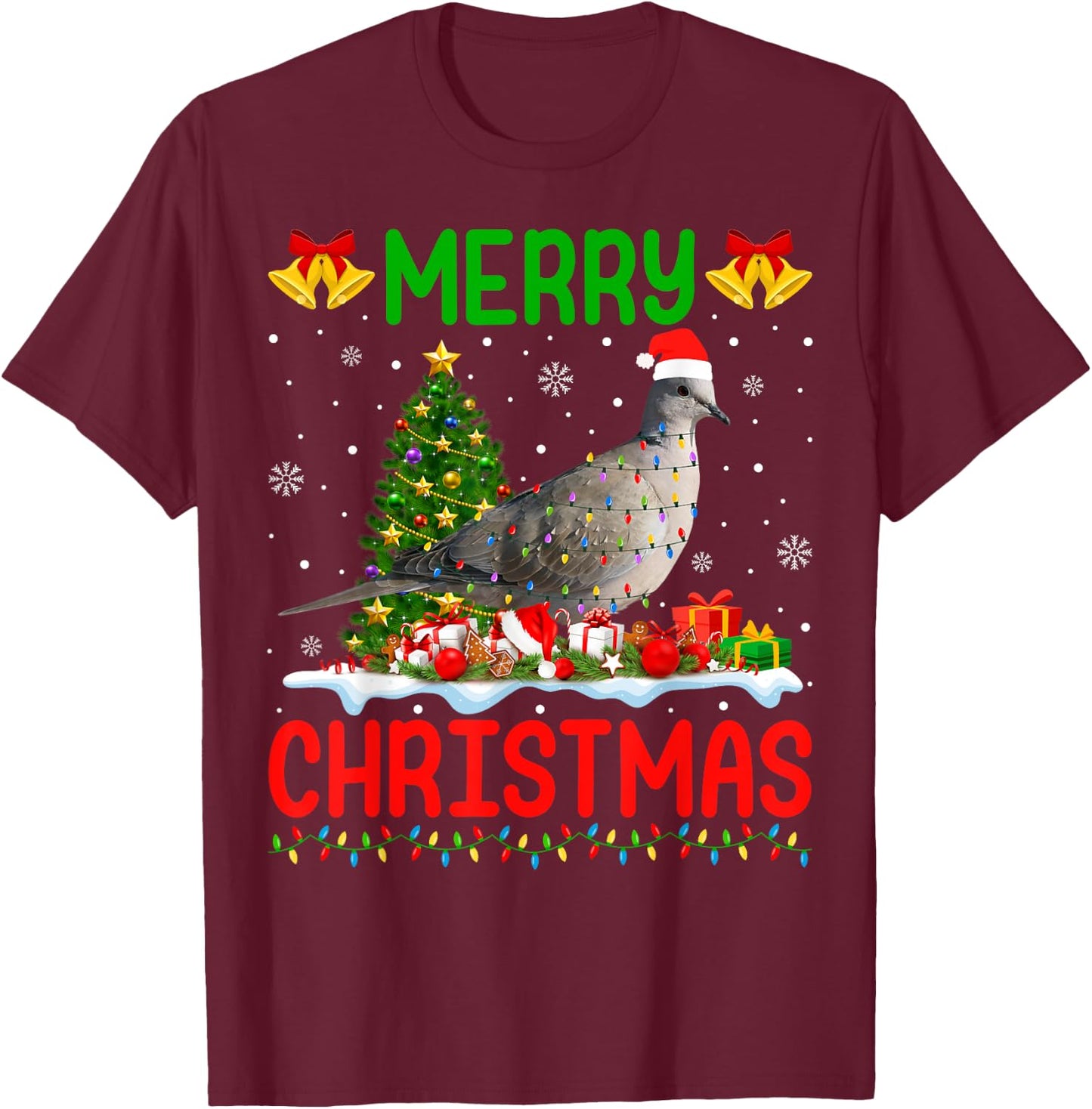 Xmas Dove Bird Lighting Santa Merry Christmas Mourning Dove T-Shirt - T-Shirt | Maroon