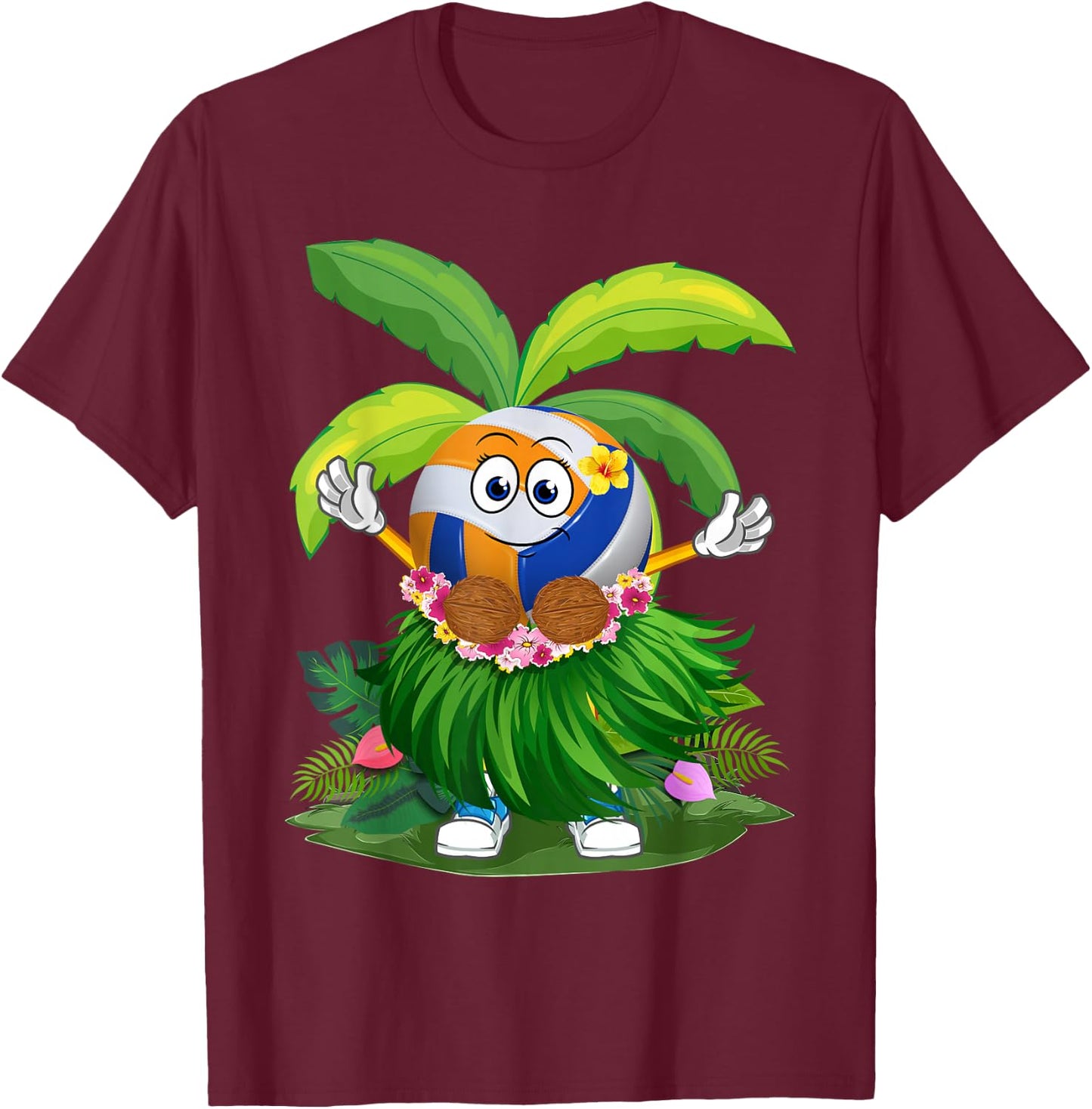 Cute Hawaiian Volleyball Ball Tropical Beach Summer Vacation T-Shirt - T-Shirt | Maroon