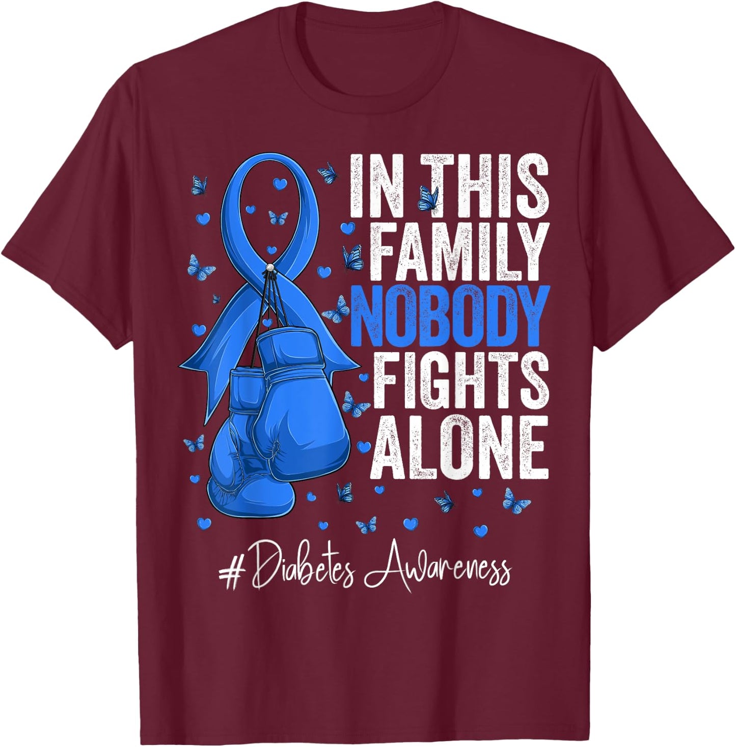 Blue Ribbon Survivor Fighter Diabetes Awareness T-Shirt - T-Shirt | Maroon
