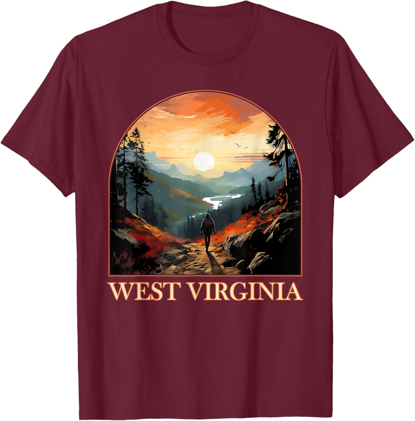 West Virginia WV Hiking Mountain State Pride T-Shirt - T-Shirt | Maroon