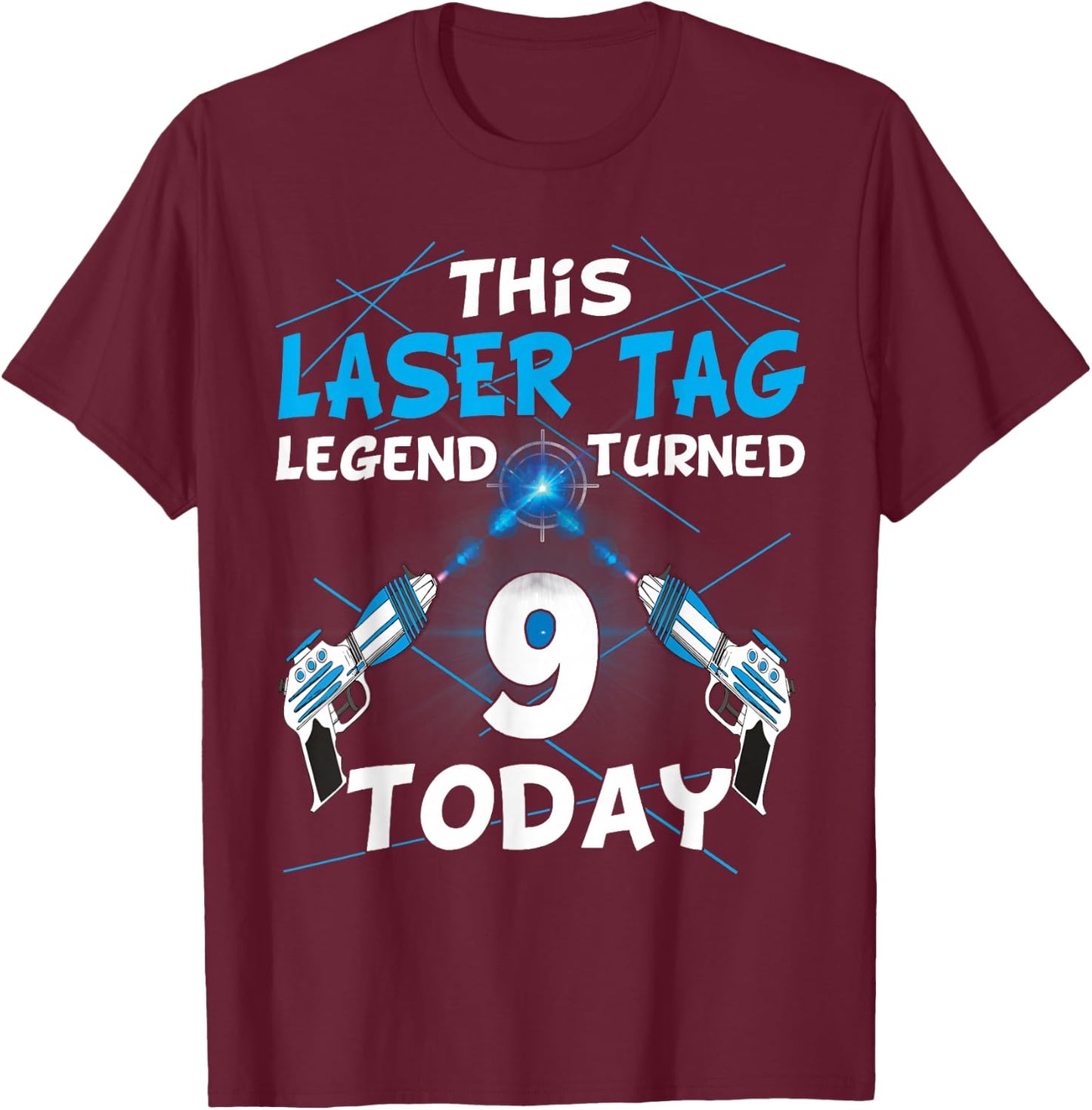 Lasertag Birthday Party - laser tag 9 years birthday T-Shirt - T-Shirt | Maroon