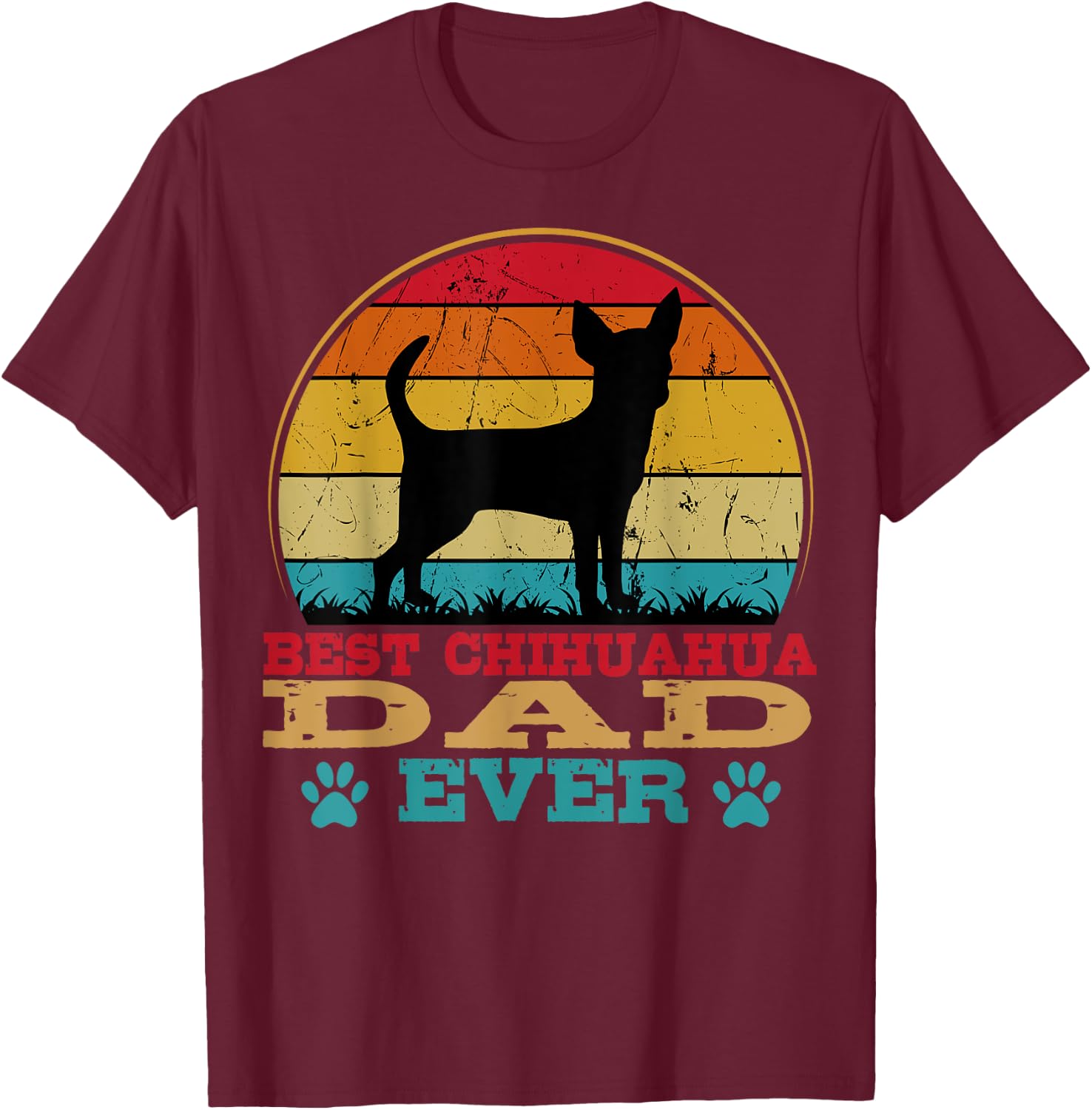 Chihuahua Dad Retro Vintage Dog Owner Breeder Father's Day Men Women Girls Kids T-Shirt - T-Shirt | Maroon