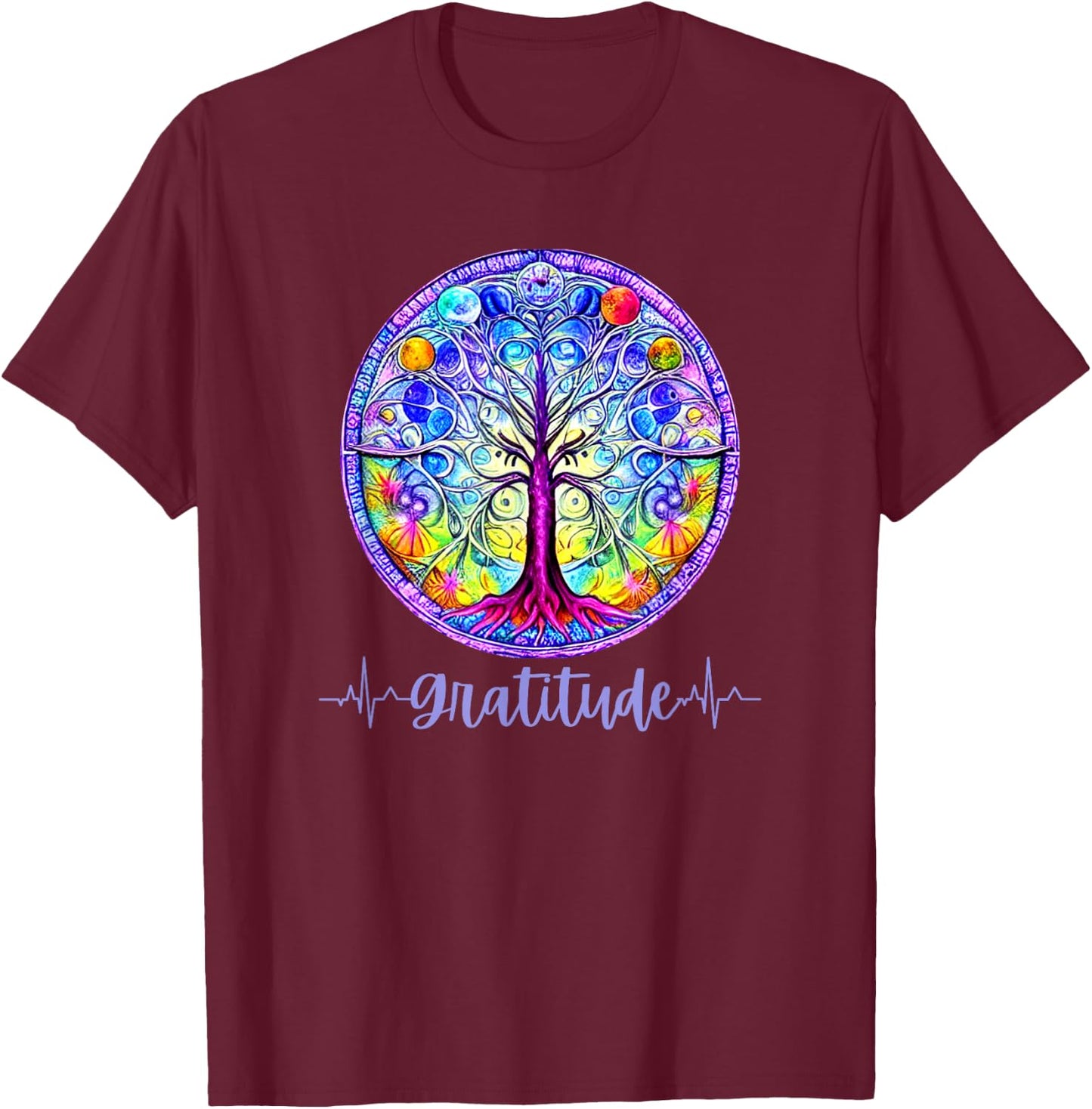 Whimsical Fantasy Tree of Life Chakra Gratitude T-Shirt - T-Shirt | Maroon