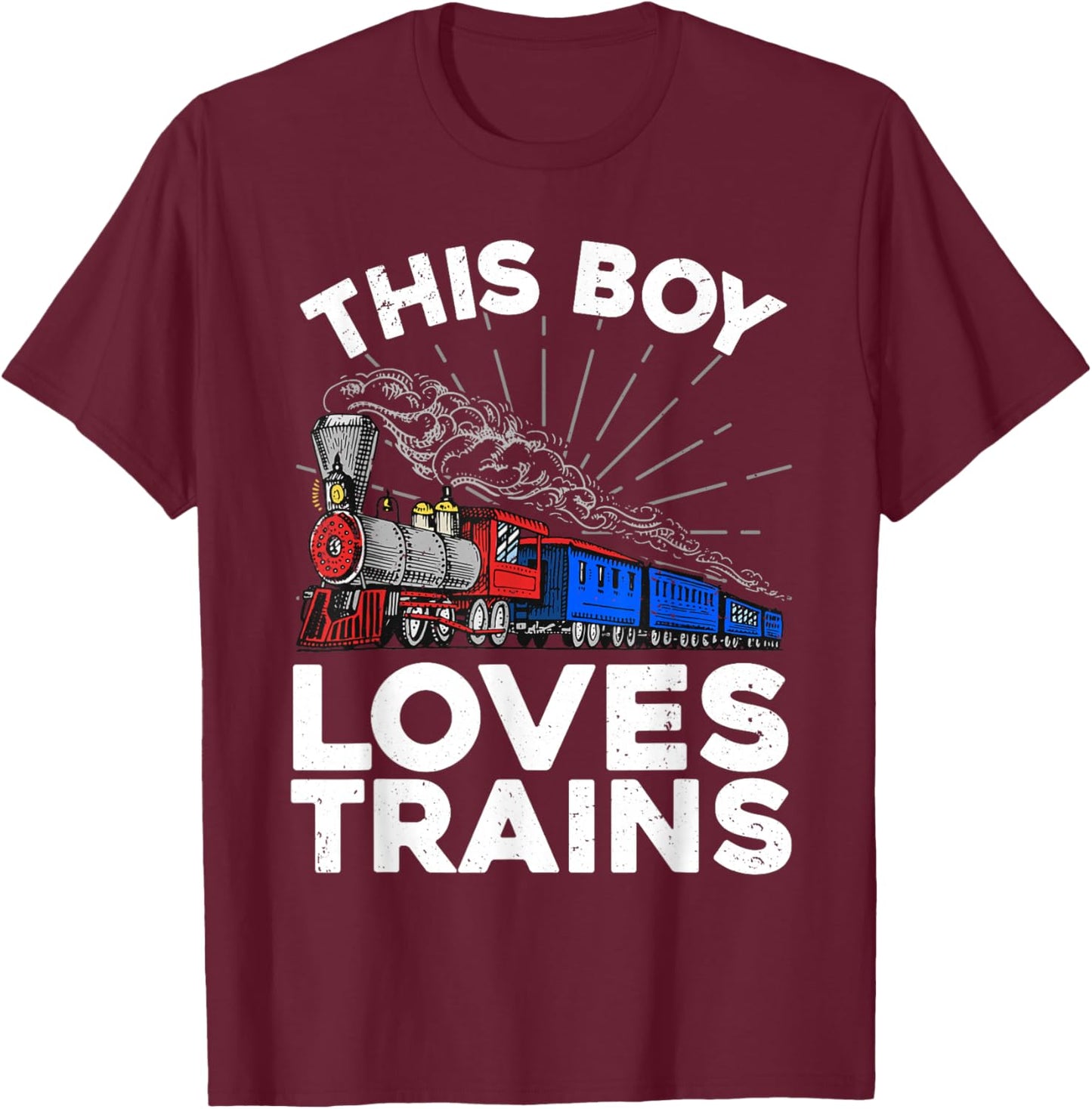 Cool Train Art For Boys Kids Toddlers Train Lovers Railroad T-Shirt - T-Shirt | Maroon