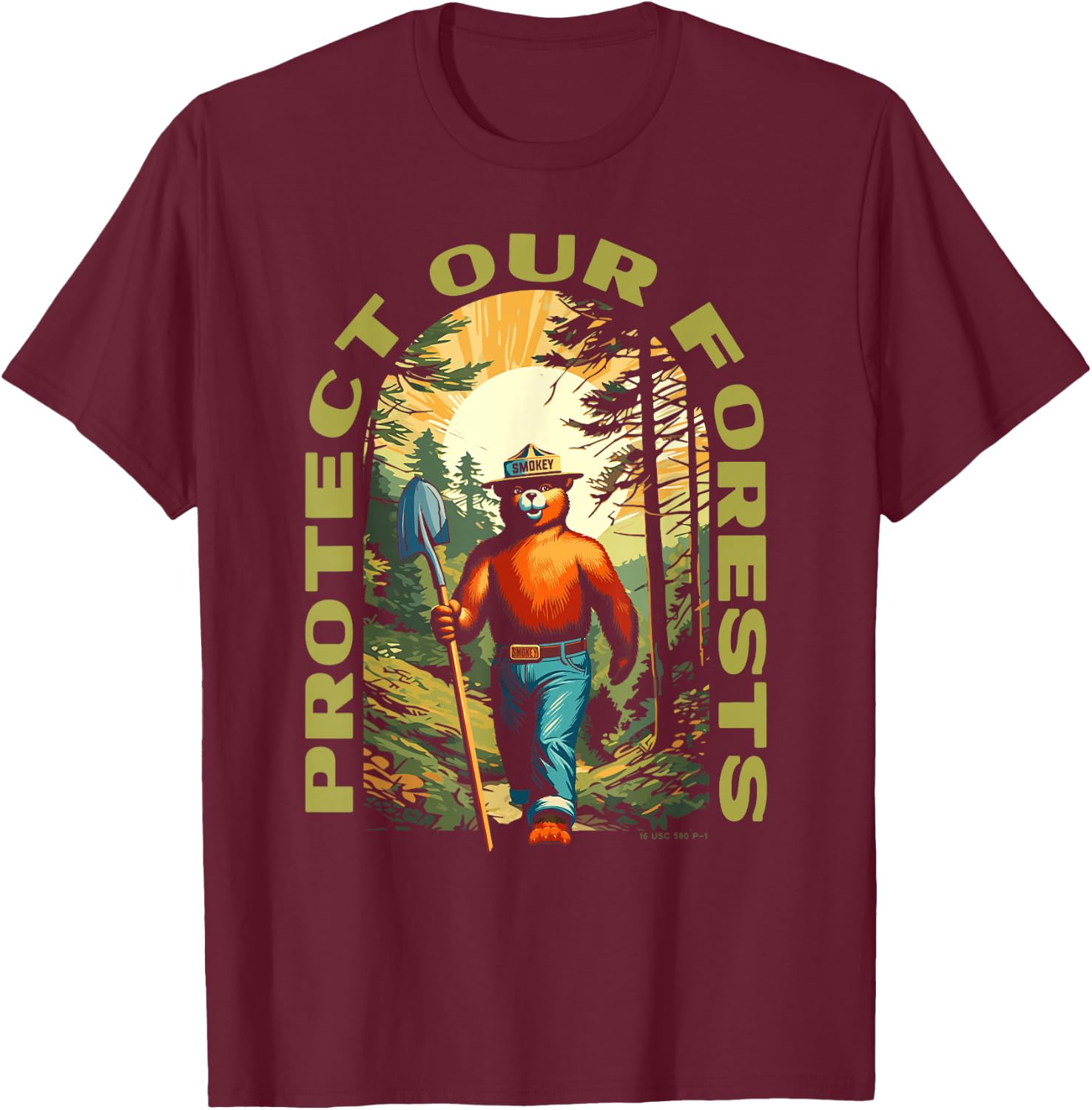 Hiking Smokey Bear Protect Our Forests Vintage T-Shirt - T-Shirt | Maroon