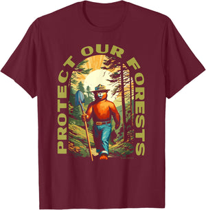 Hiking Smokey Bear Protect Our Forests Vintage T-Shirt - T-Shirt | Maroon