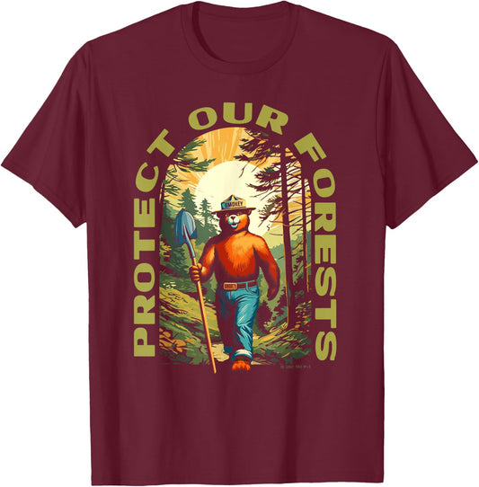 Hiking Smokey Bear Protect Our Forests Vintage T-Shirt - T-Shirt | Maroon