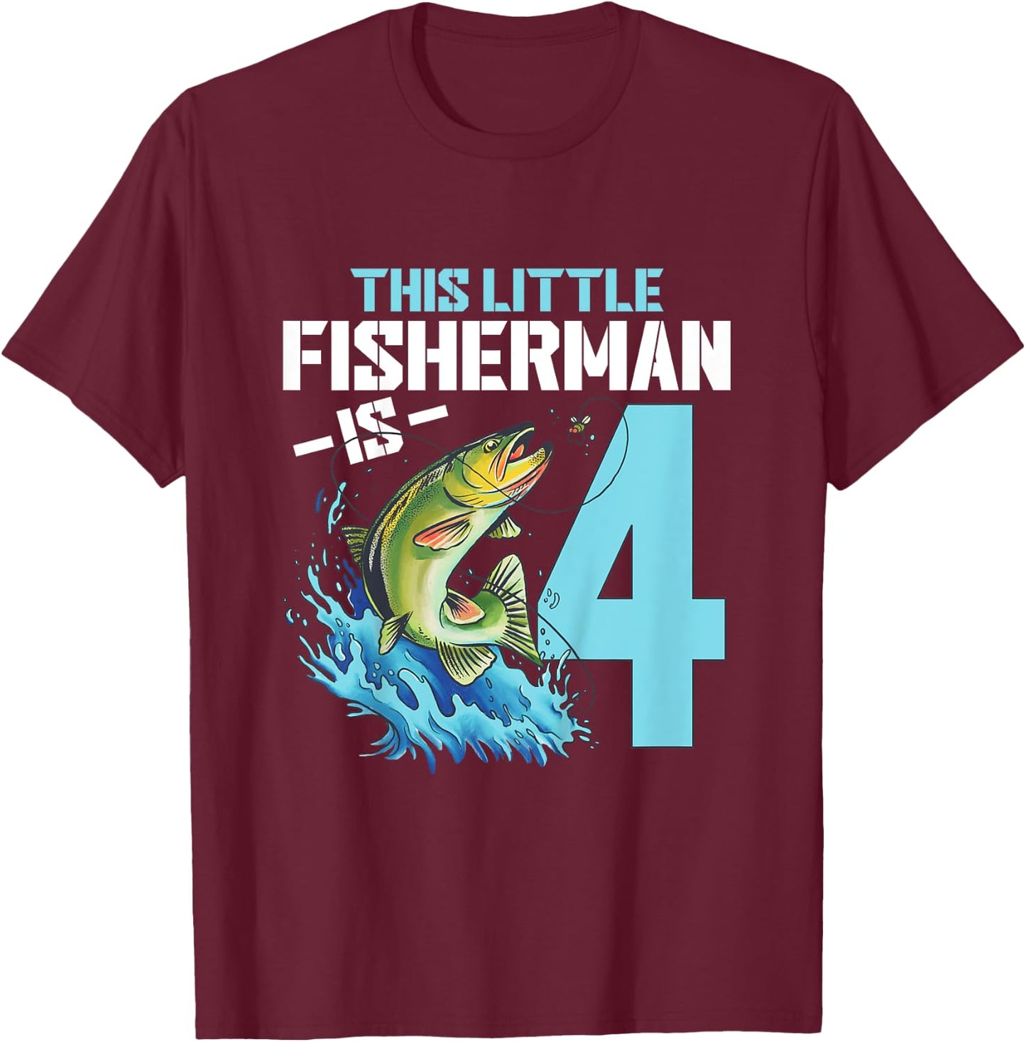 Kids Fishing Birthday Shirt 4 Year Old Boy Fisher 4th Bday Kids T-Shirt - T-Shirt | Maroon