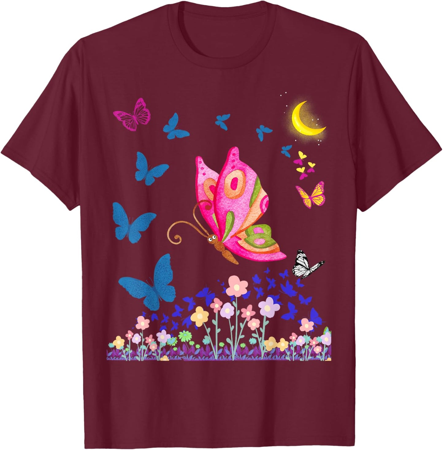 Faithrizing Butterfly Lovers Design - Girls' Butterfly Shirt - Black - Small - Classic Fit - Short Sleeve T-Shirt - T-Shirt | Maroon