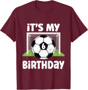 Kids 6 Years Old Soccer 6th Birthday Player Kids B-Day Party T-Shirt - T-Shirt | Maroon
