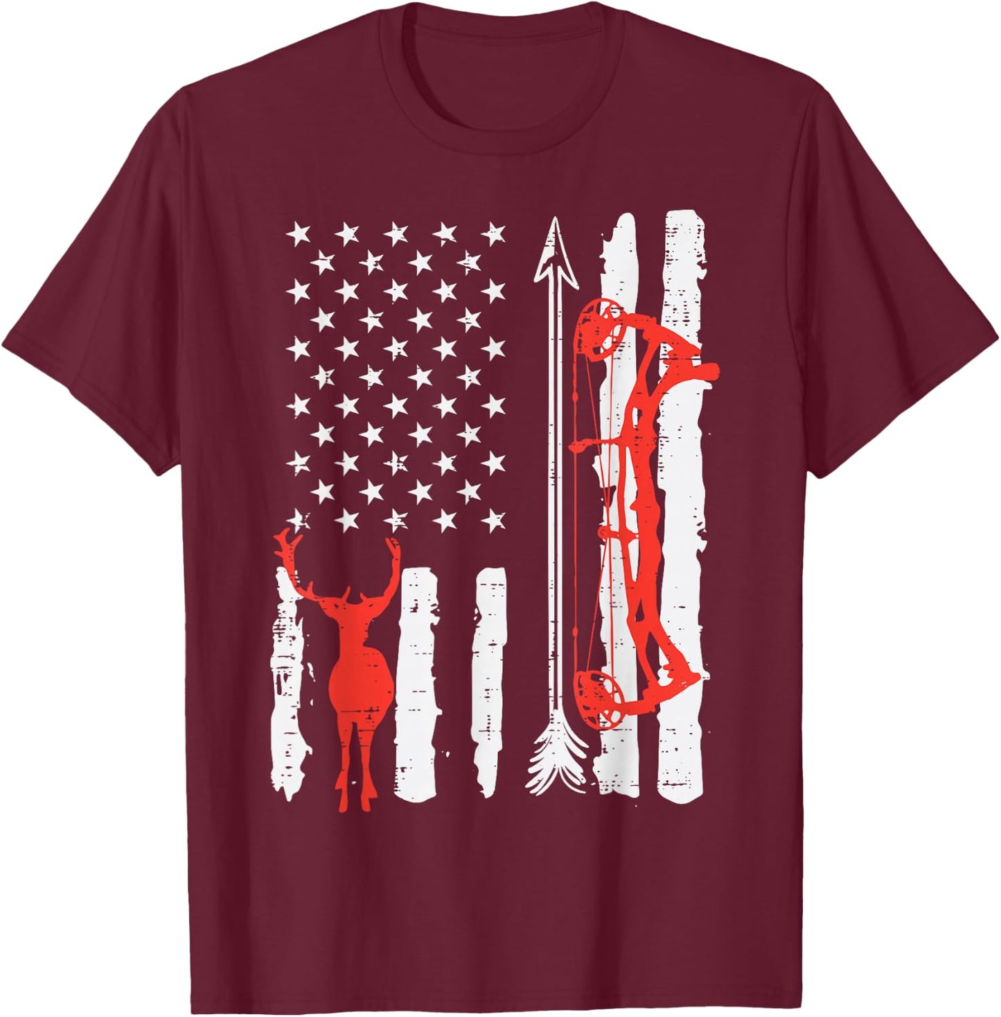 US Flag Deer Bow Hunting Patriotic Archer Hunter Men Women T-Shirt - T-Shirt | Maroon