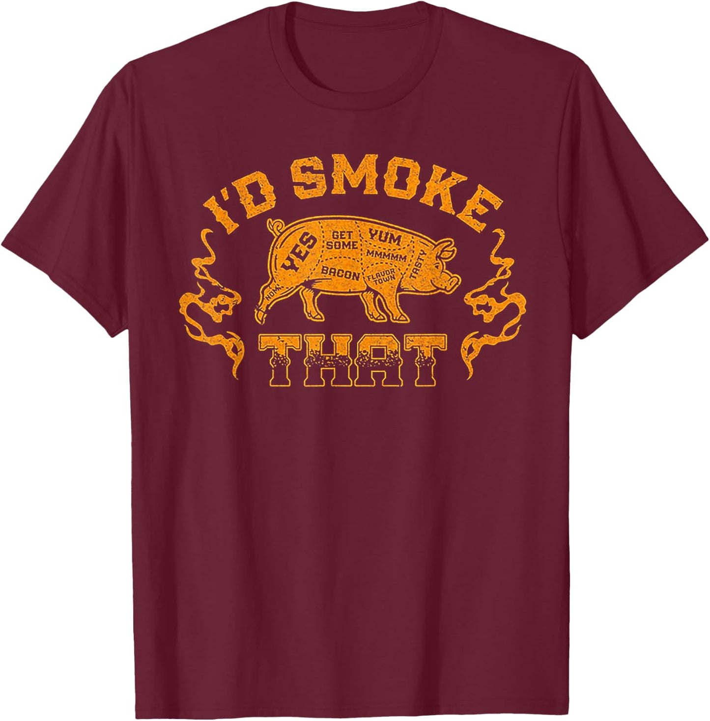 I'd Smoke That Pig Grill BBQ Meat T-Shirt - T-Shirt | Maroon
