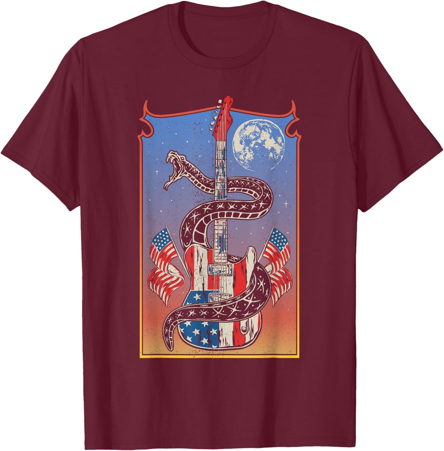 American Flag Guitar 4th of July Guitarist USA Country Music T-Shirt - T-Shirt | Maroon