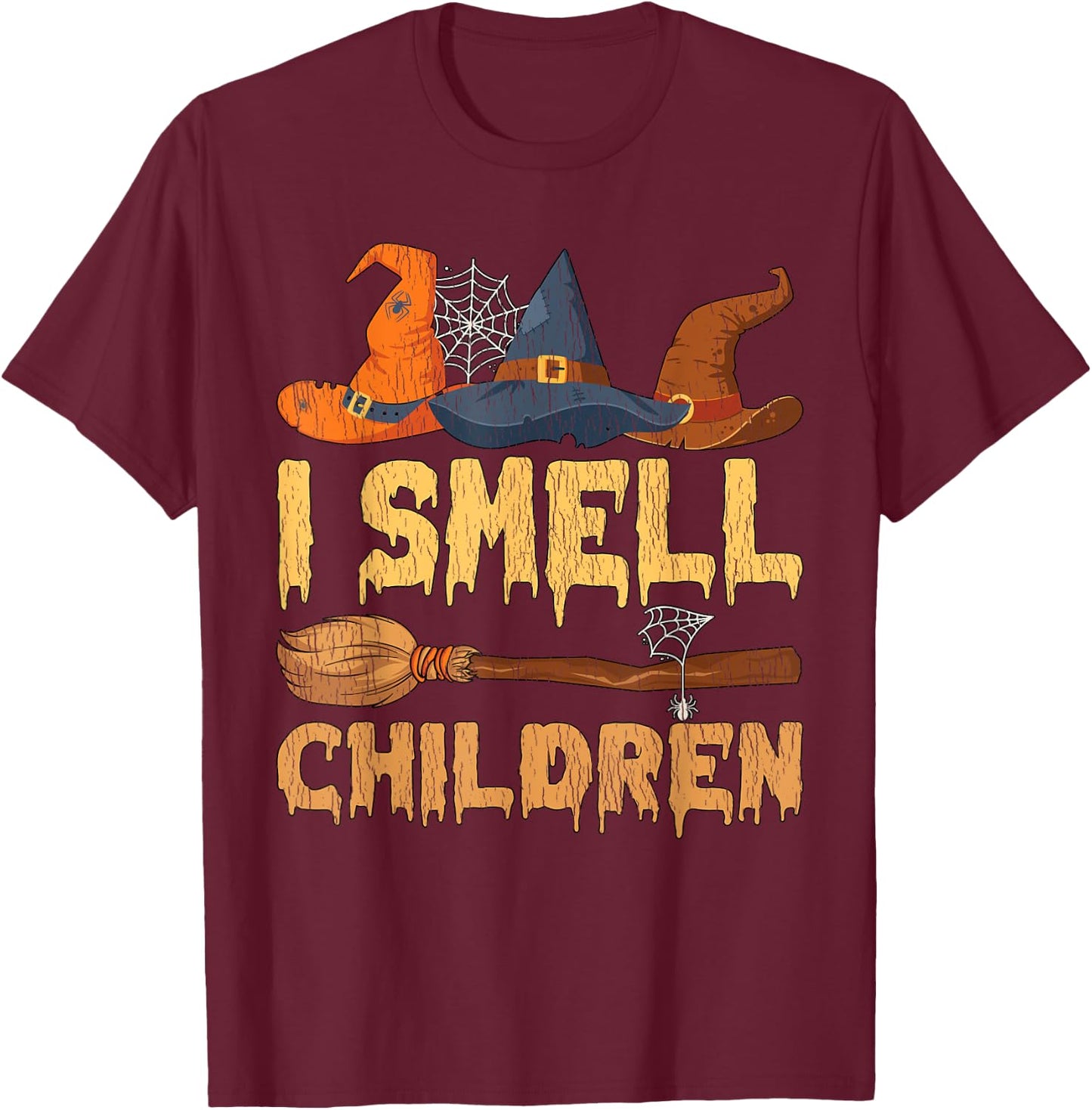 Vintage I Smell Children Hocus Pocus Witch Broom Halloween T-Shirt - T-Shirt | Maroon