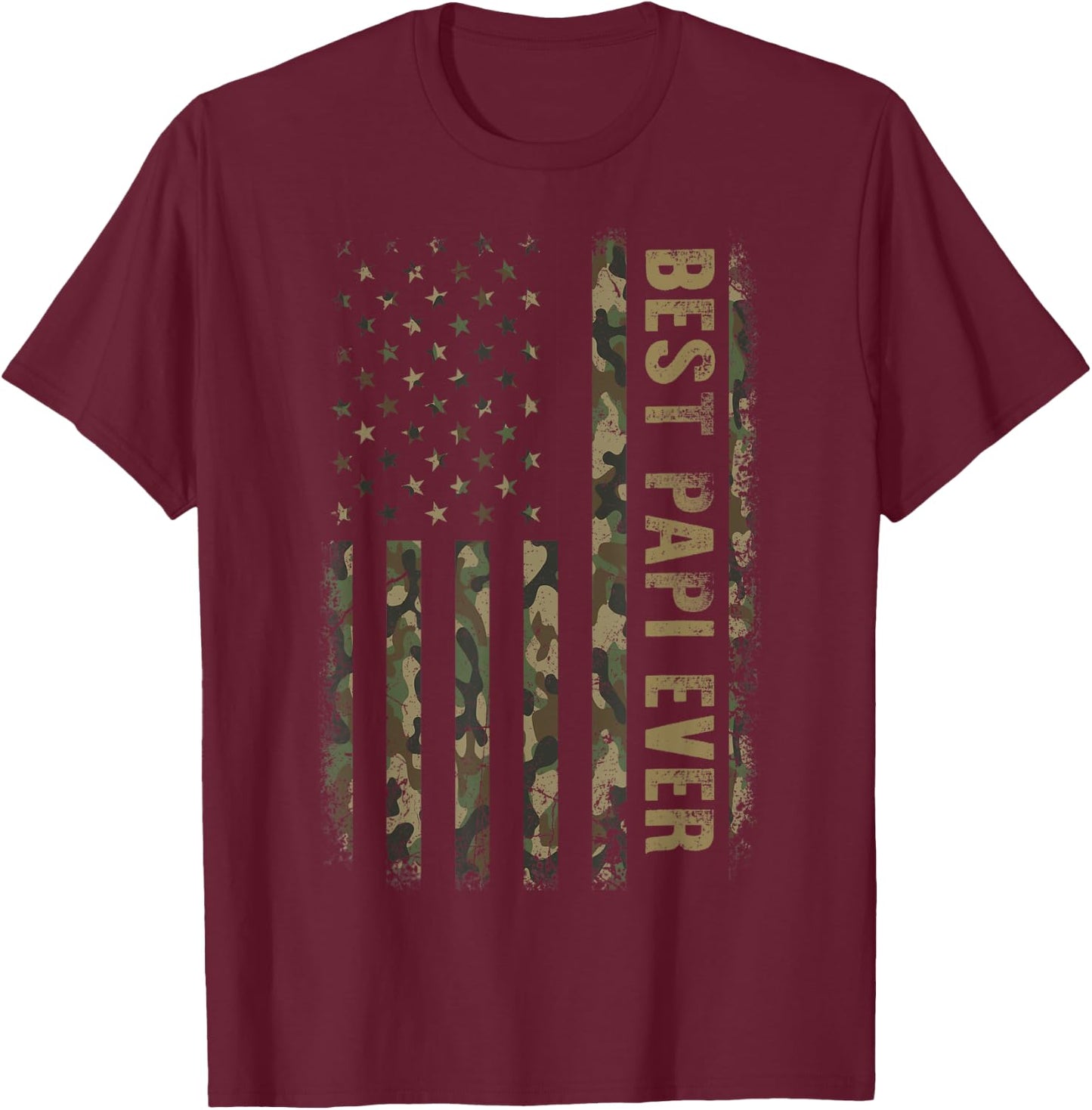 Best Papi Ever Camouflage American Flag Father's Day Women Men T-Shirt - T-Shirt | Maroon