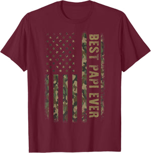 Best Papi Ever Camouflage American Flag Father's Day Women Men T-Shirt - T-Shirt | Maroon