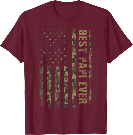 Best Papi Ever Camouflage American Flag Father's Day Women Men T-Shirt - T-Shirt | Maroon