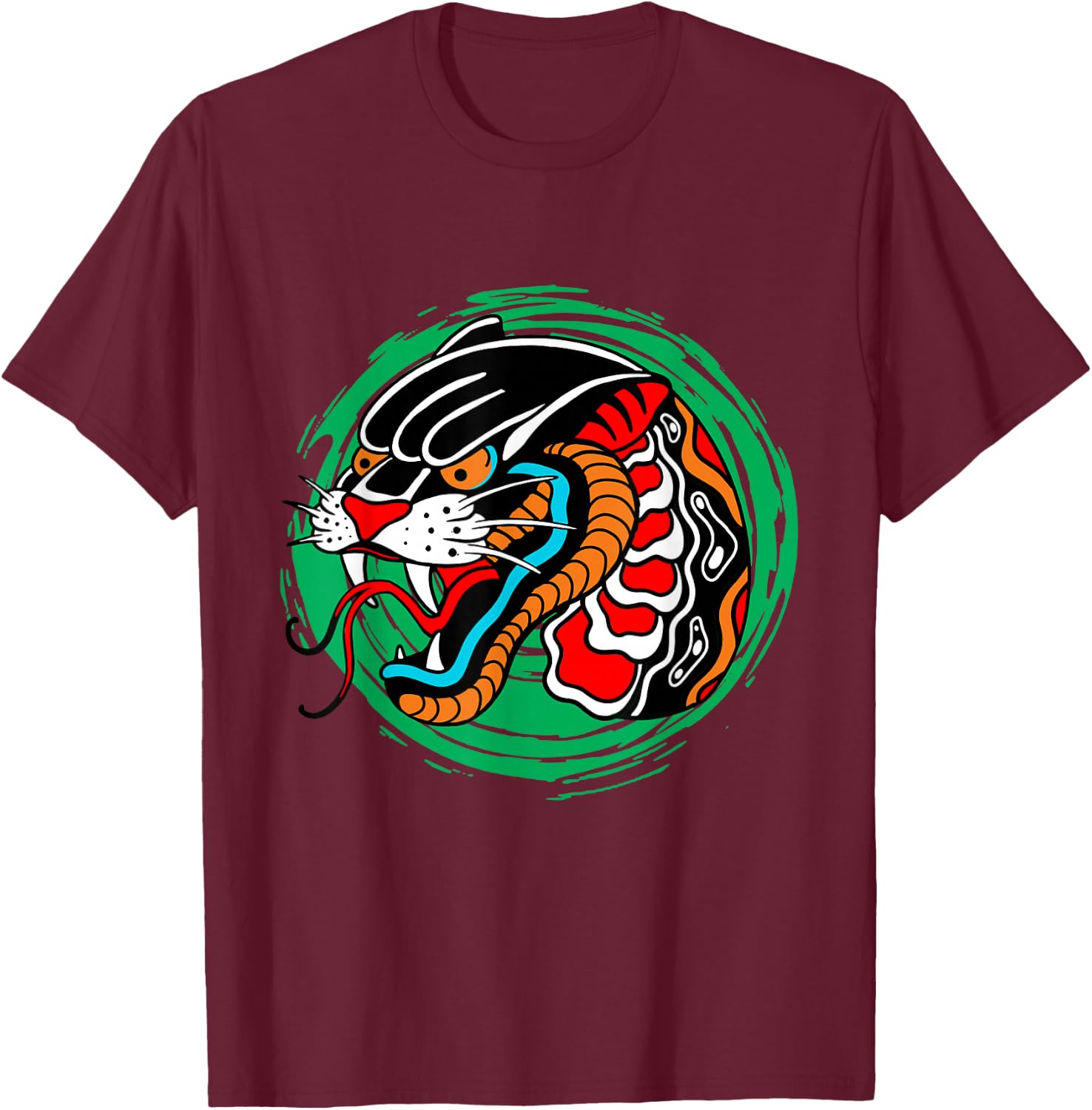 American Traditional Tattoo Old School Panther Snake Edgy T-Shirt - T-Shirt | Maroon