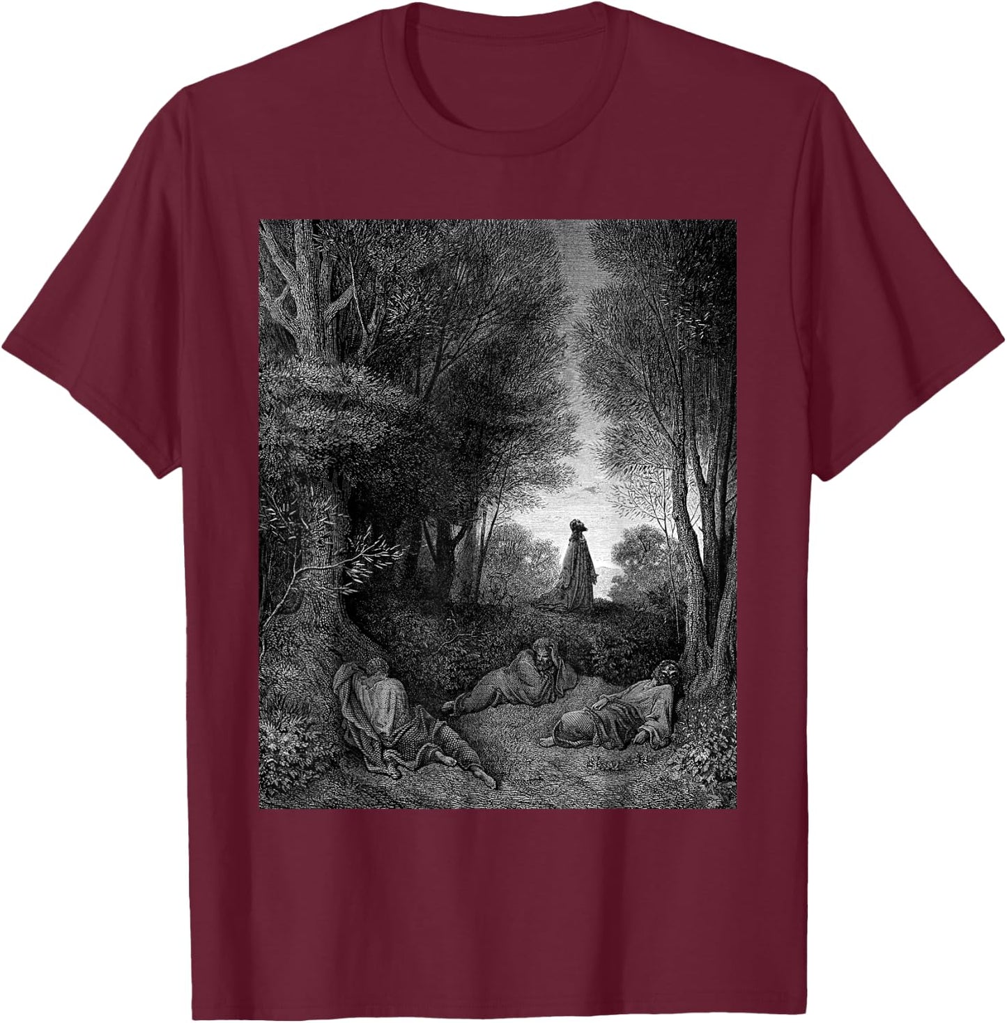Jesus Praying in the Garden Gustave Dore Biblical Art T-Shirt - T-Shirt | Maroon