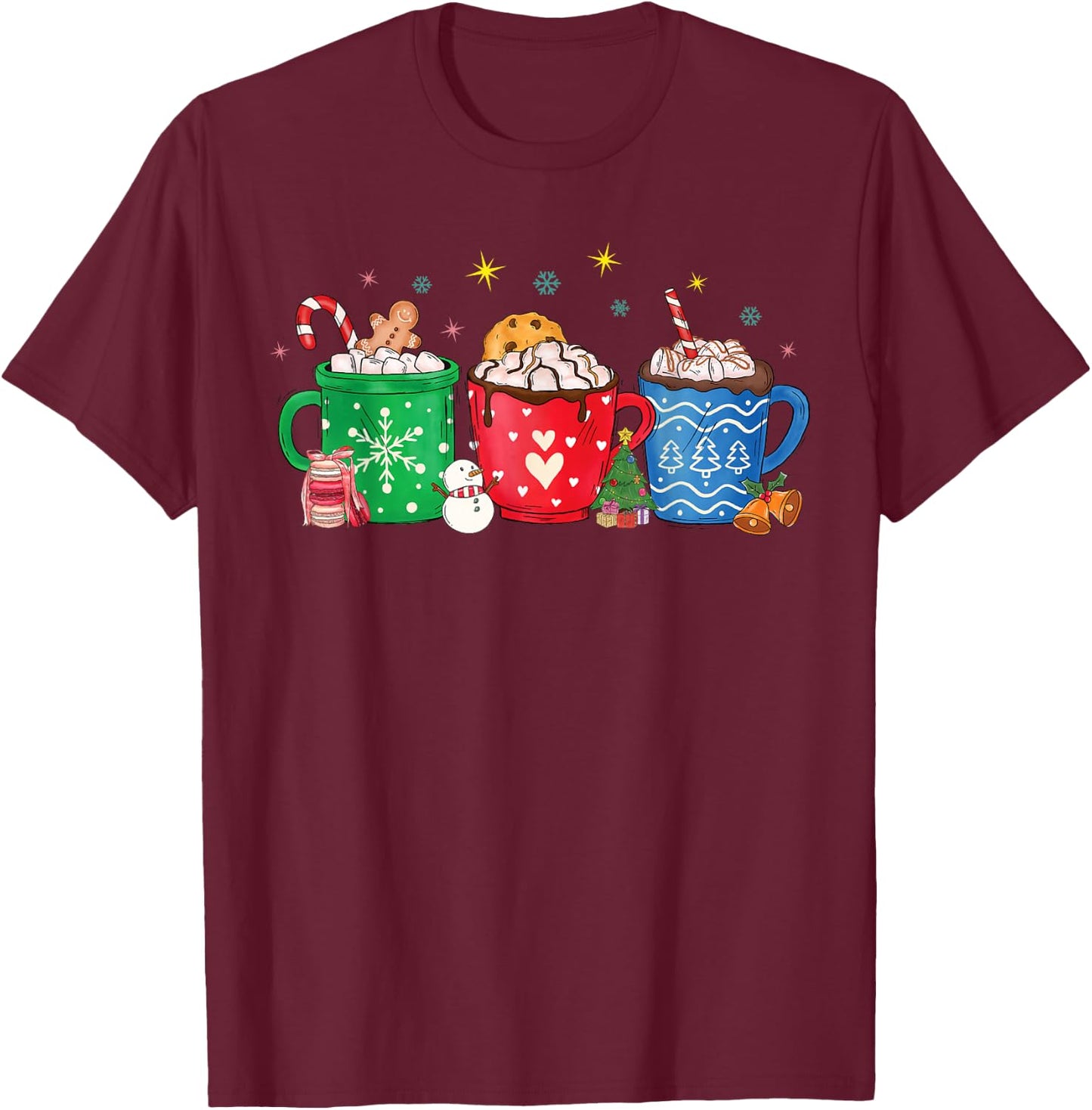 Christmas Hot Chocolate Cup Peppermint Mocha T-Shirt - T-Shirt | Maroon