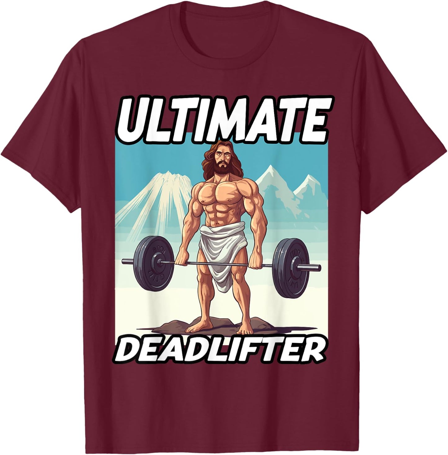 Funny Jesus Gym Workout Ultimate Deadlifter Jesus T-Shirt - T-Shirt | Maroon