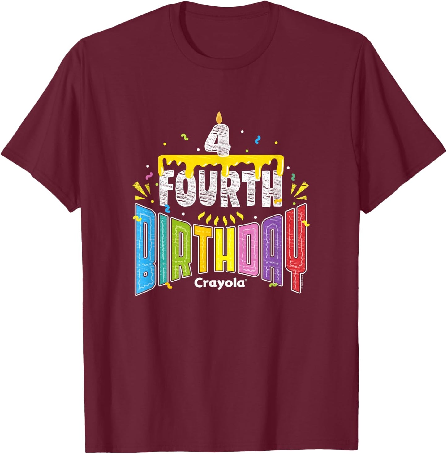 Crayola Fourth Birthday Colorful Celebration Cake Logo T-Shirt - T-Shirt | Maroon