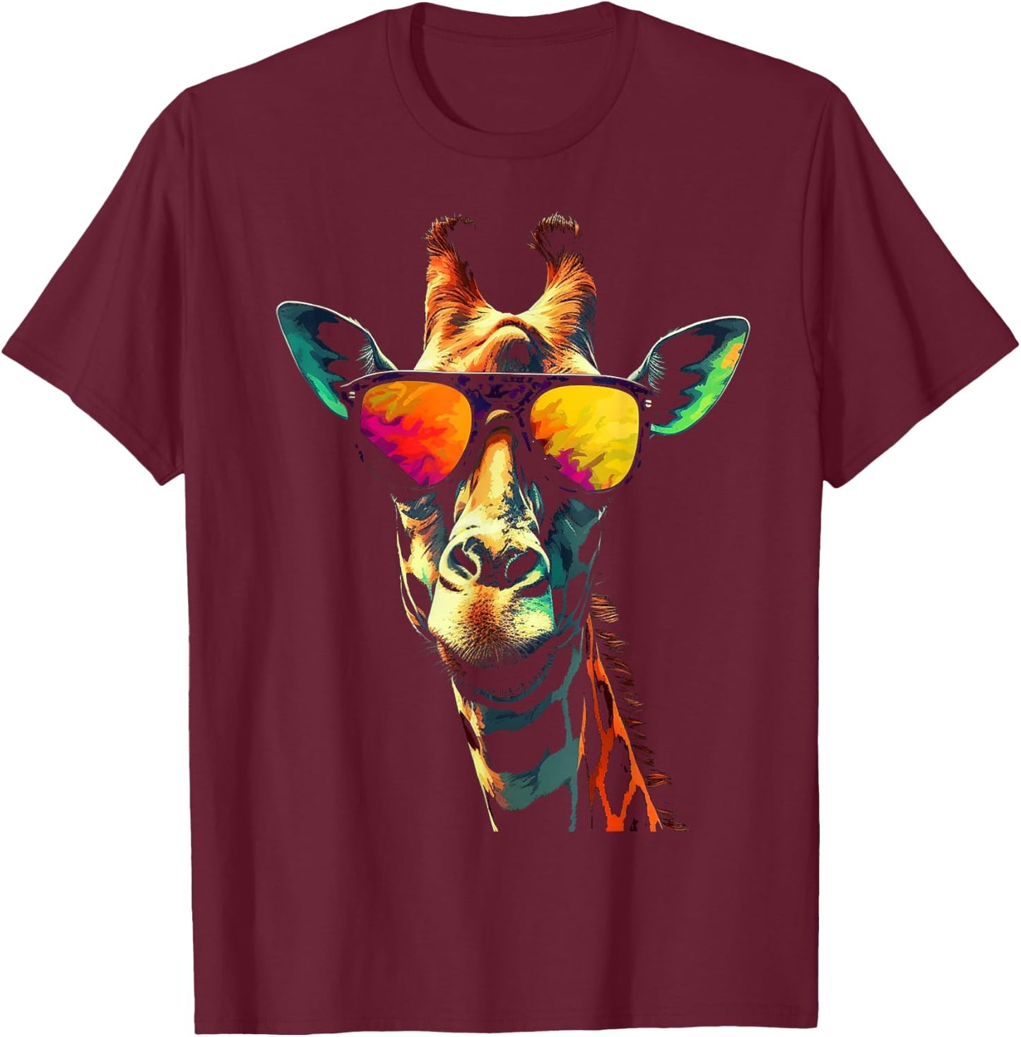 Giraffe Artwork Sunglasses Animal T-Shirt - T-Shirt | Maroon