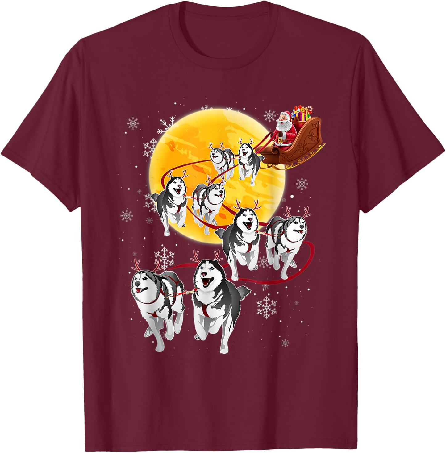 Santa Ride Sleigh Siberian Husky Christmas Dog Lover T-Shirt - T-Shirt | Maroon