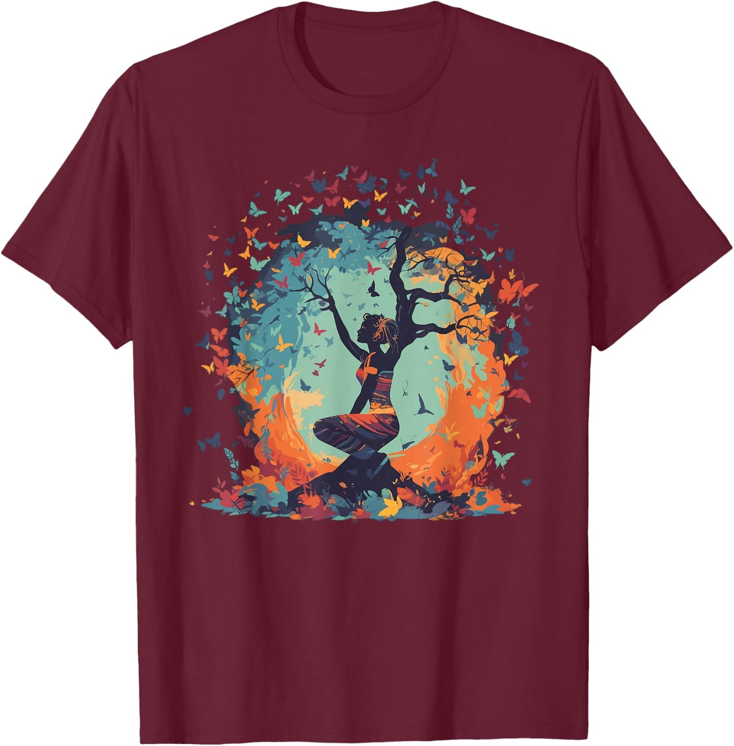 Butterfly Tree of Life Yoga T-Shirt - T-Shirt | Maroon