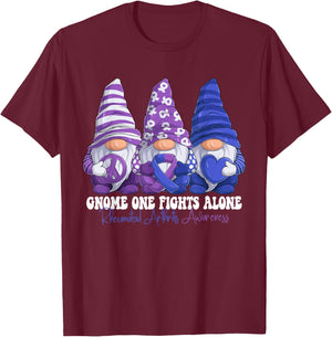 Funny Gnomies Rheumatoid Arthritis Awareness Month Ribbon T-Shirt - T-Shirt | Maroon