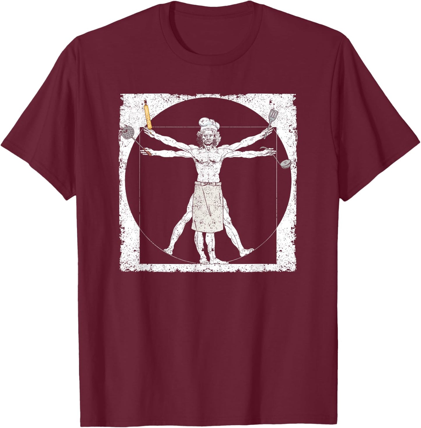 Chef Vitruvian Da Vinci Funny Cooking Chief Cook Culinary T-Shirt - T-Shirt | Maroon
