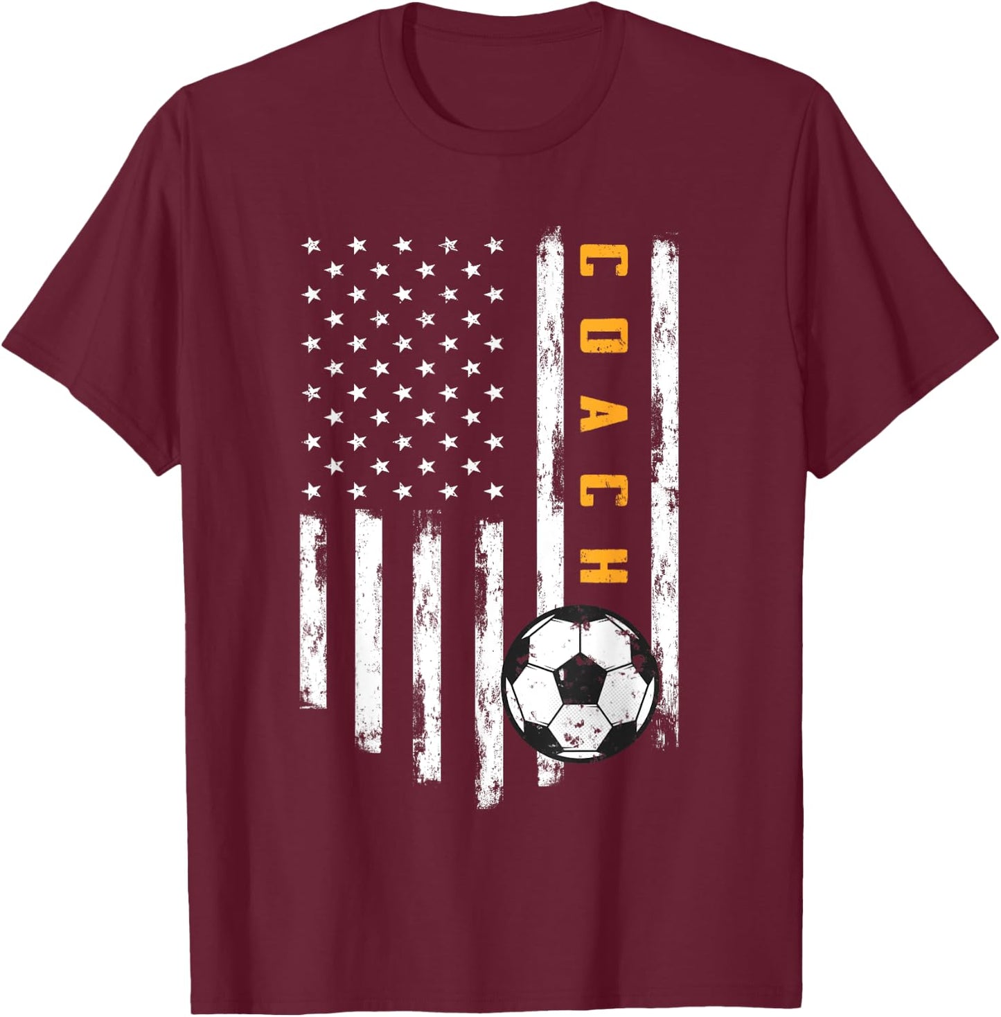 Soccer Coach American Flag Design Funny Trainer Coaching T-Shirt - T-Shirt | Maroon
