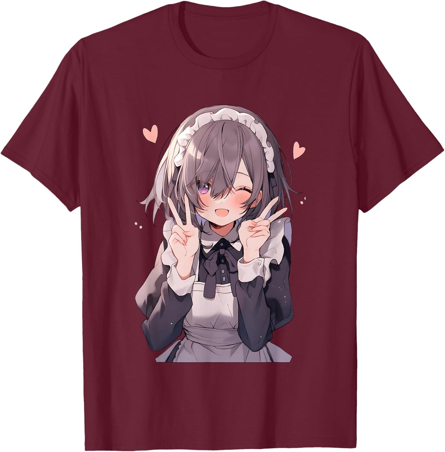 Kawaii Anime Girl Maid Cute Otaku T-Shirt - T-Shirt | Maroon