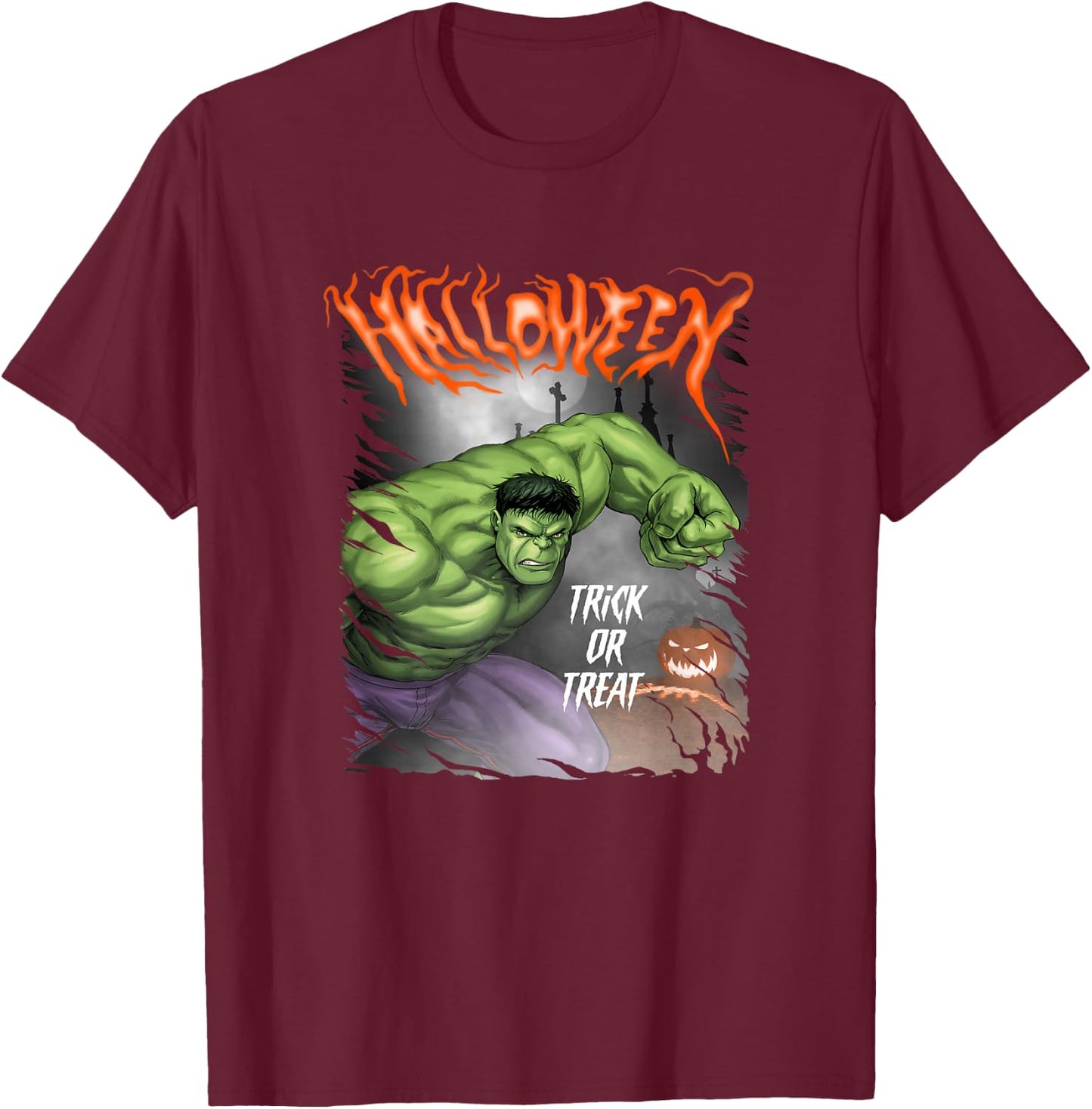 Marvel Comics Retro Classic Halloween Hulk Pumpkin Poster T-Shirt - T-Shirt | Maroon