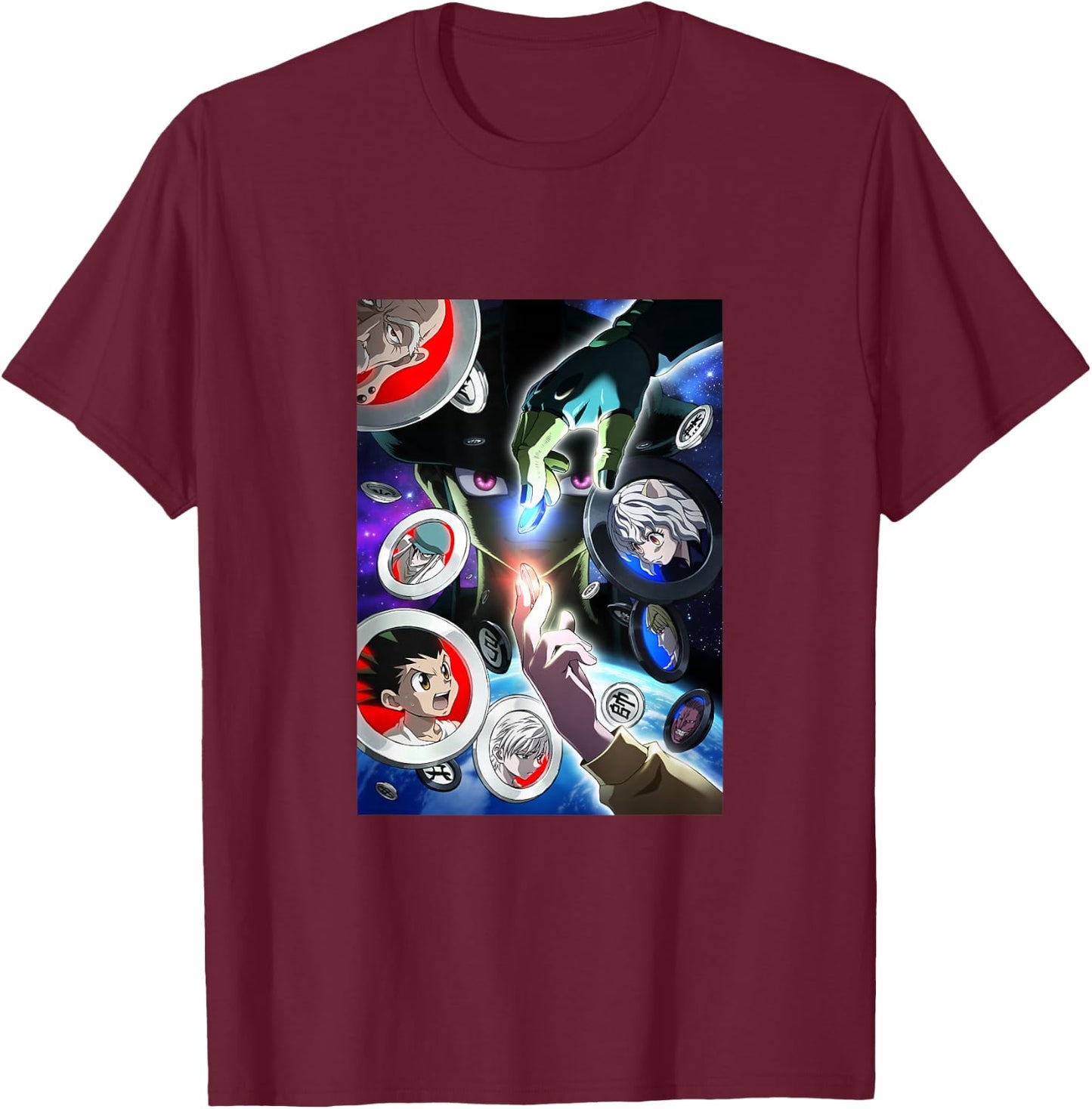 Hunter X Hunter Characters and Coin T-Shirt - T-Shirt | Maroon