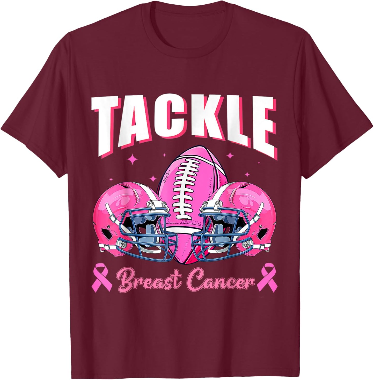 Tackle Breast Cancer Awareness Football Pink Ribbon Boys Kid T-Shirt - T-Shirt | Maroon