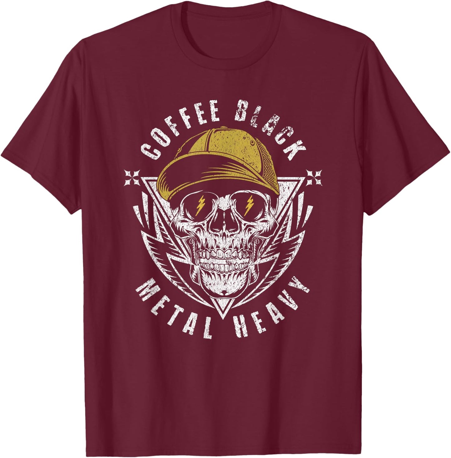 Coffee Black, Metal Heavy Gift Rock Music Fan T-Shirt - T-Shirt | Maroon