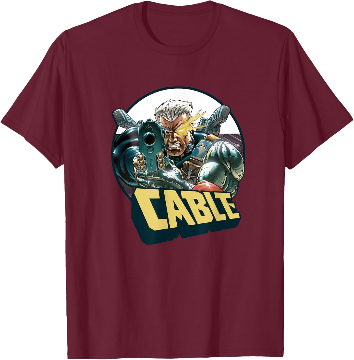 Marvel X-Men Cable Action Packed Circle Portrait T-Shirt - T-Shirt | Maroon