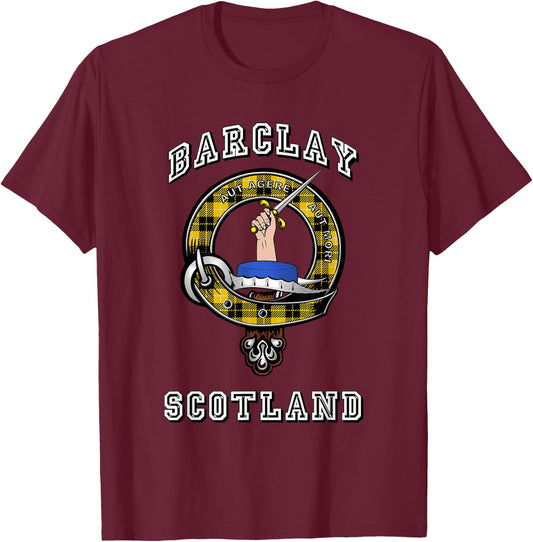 Barclay Tartan Clan Badge Athletic Style T-Shirt - T-Shirt | Maroon