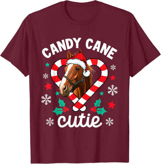 Horse Candy Cane Cutie Funny Christmas T-Shirt - T-Shirt | Maroon