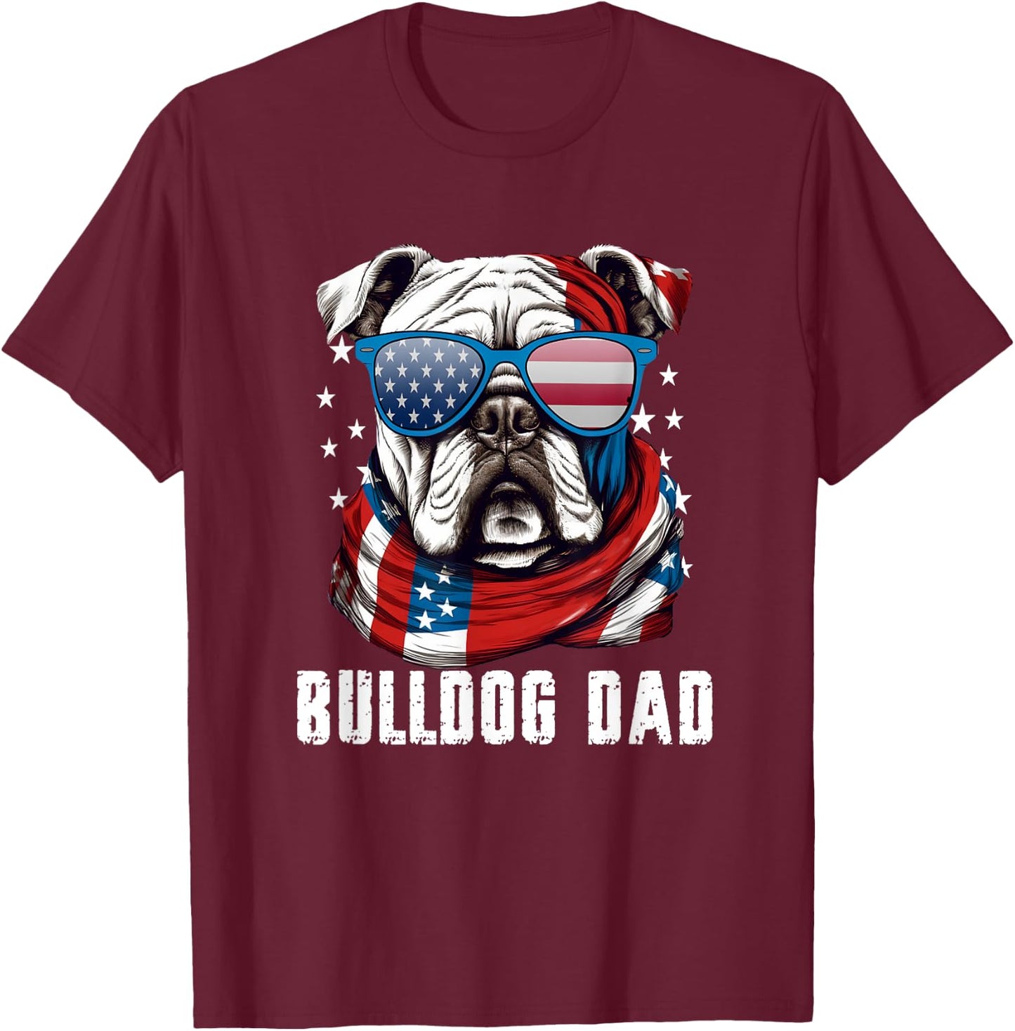 American Bulldog Dad USA Flag 4th of July Dog Father T-Shirt - T-Shirt | Maroon