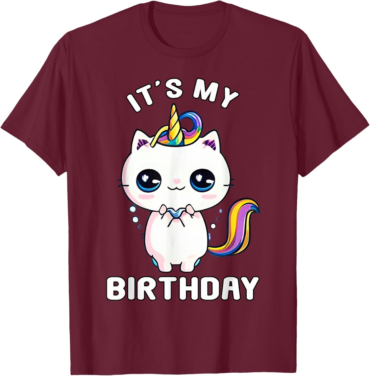 It's My Birthday Caticorn Meowgical Cat Kittycorn Unicorn Women Girls Kids T-Shirt - T-Shirt | Maroon