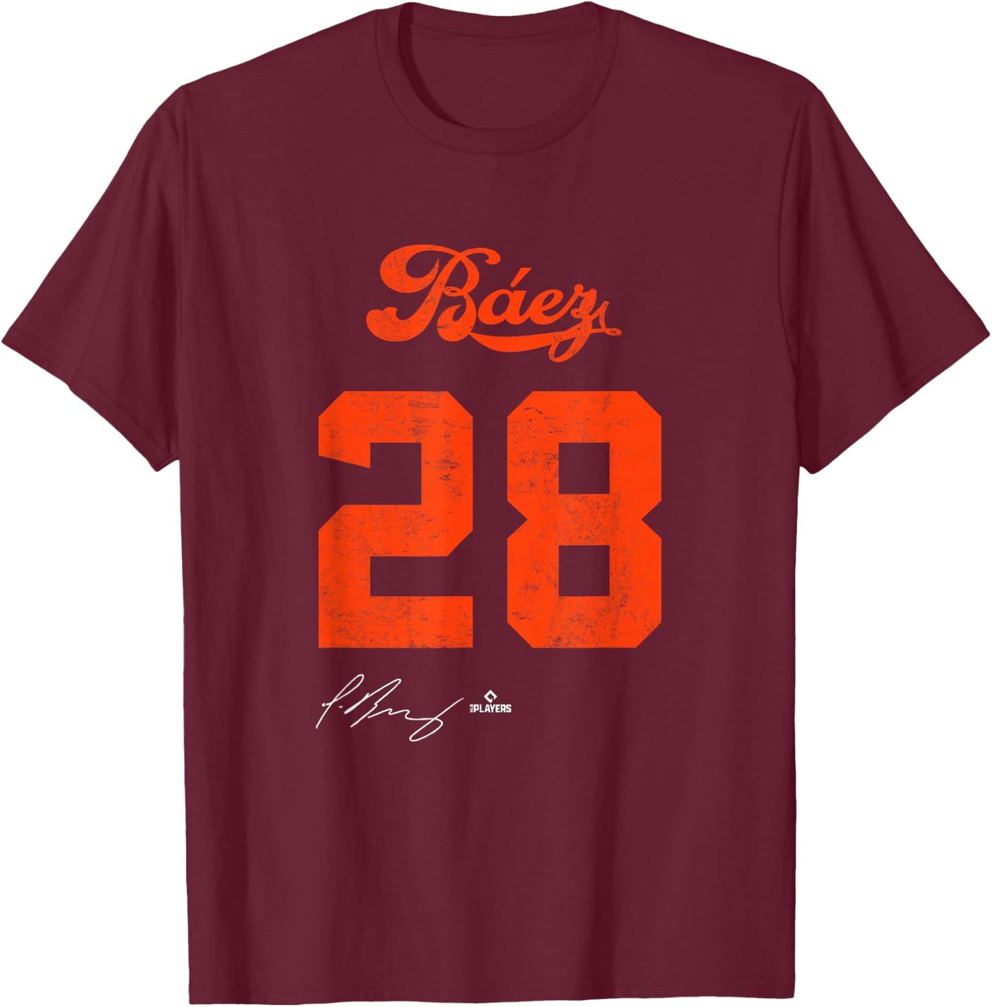 Javier Baez 28 Javier Baez Detroit MLBPA T-Shirt - T-Shirt | Maroon
