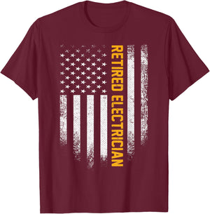 Vintage USA Flag Retired Electrician Retirement Electrical T-Shirt - T-Shirt | Maroon